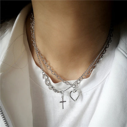 Peris Gems Kpop Goth Silver Color Heart Cross Pendant Chain Necklace For Women Men Egirl Y2K Cool EMO Punk Aesthetic Grunge Jewelry Gifts SHEIN Amazon Temu