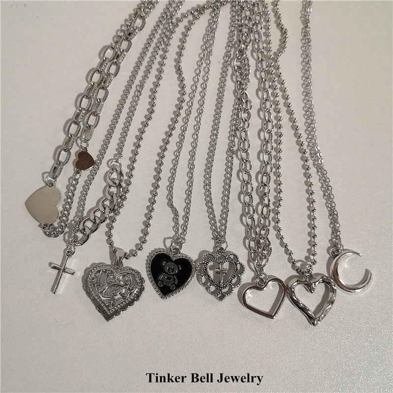 Peris Gems Kpop Goth Silver Color Heart Cross Pendant Chain Necklace For Women Men Egirl Y2K Cool EMO Punk Aesthetic Grunge Jewelry Gifts SHEIN Amazon Temu