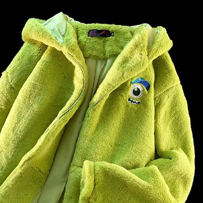Peris Gems L / Green Disney Monsters University Cartoon Embroidered Hoodies Women Men Plush Tops Zipper Coat Big Eyed Mike Cute Jacket Y2k Clothes SHEIN Amazon Temu