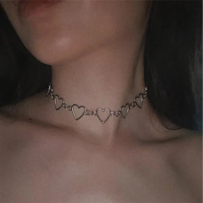 Peris Gems L1059 Vintage Harajuku Goth Metal Heart Neck Chains Choker Grunge Necklaces For Women Egirl Cosplay Aesthetic Accessories Jewelry SHEIN Amazon Temu