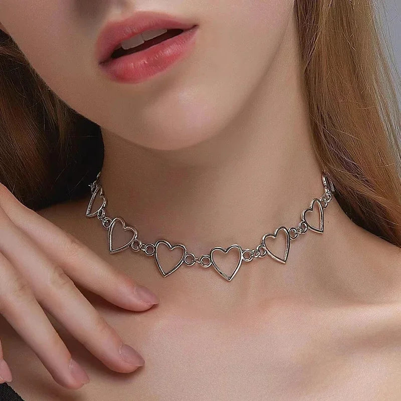 Peris Gems L1059 Vintage Harajuku Goth Metal Heart Neck Chains Choker Grunge Necklaces For Women Egirl Cosplay Aesthetic Accessories Jewelry SHEIN Amazon Temu