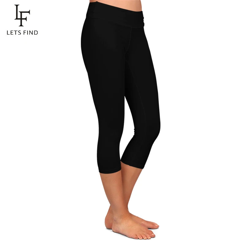 Peris Gems LETSFIND High Quaility Milk Silk Women High Waist Fitness Capri Leggings Solid Black Elastic Soft Slim Mid-Calf Pants SHEIN Amazon Temu