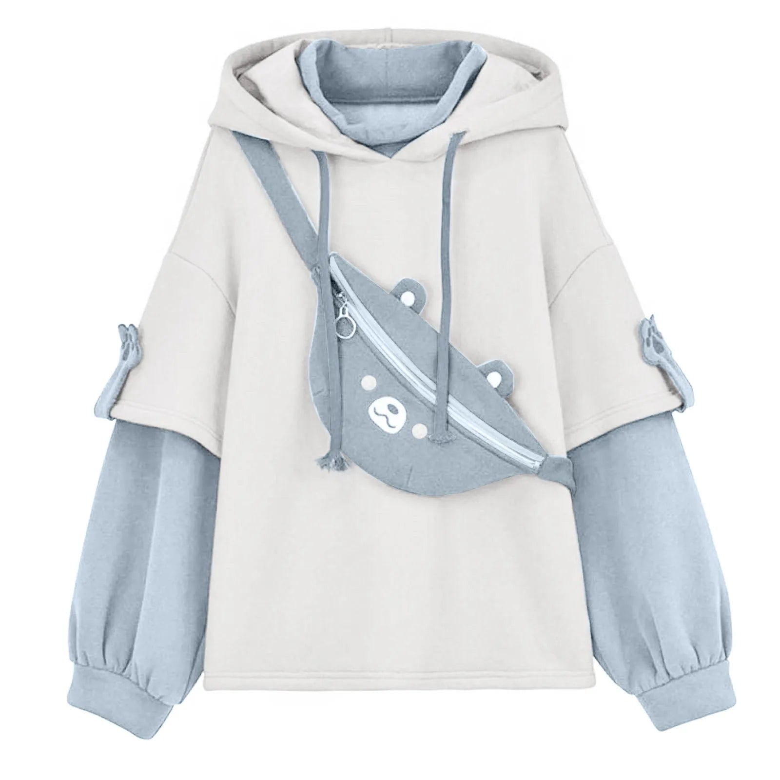 Peris Gems Light Blue / XXL Kawaii Cute Oversize Hoodie With Bear Bag Womens Autumn Patchwork Sweatshirts Pullovers Japanese Streetwear Aesthetic Hoodies SHEIN Amazon Temu