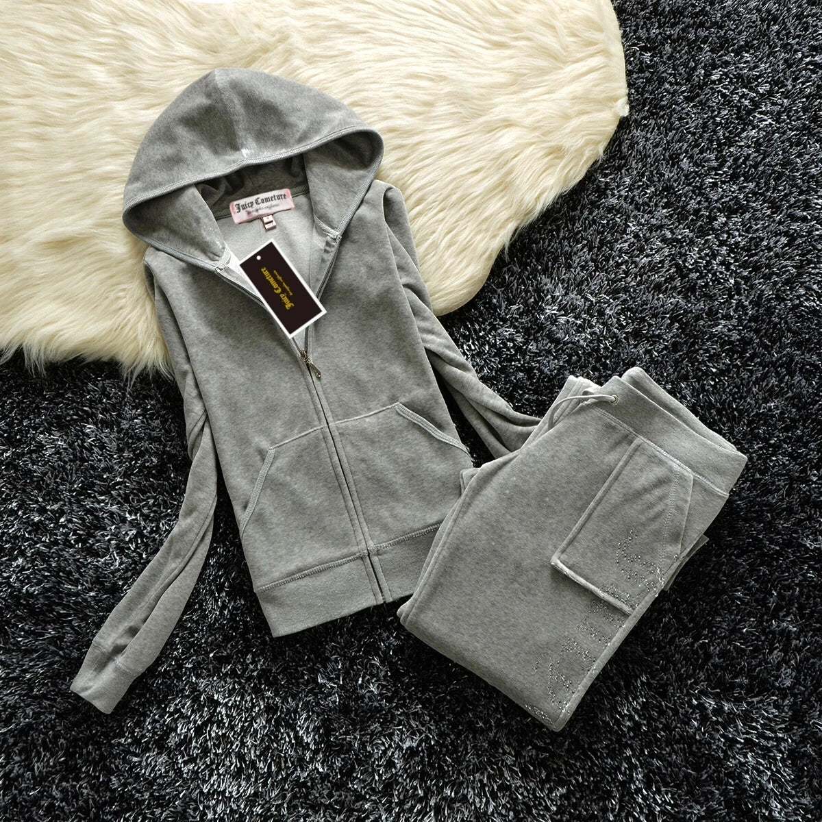 Peris Gems Light Grey / M JUICY COMETURE Velvet Tracksuit Women New Sports Suit 2024 Winter Casual Warm Hooded Jacket Y2K Women&