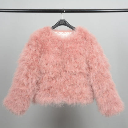 Peris Gems  Light Pink / XS Coat Bust 88cm Thick Fluffy Feather Winter Coat Jackets for Women SHEIN Amazon Temu