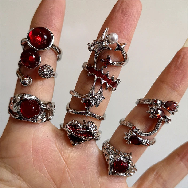 Peris Gems Liquid Irregular Red Crystal Heart Pearl Star Rings Women Y2K Gothic Animal Ring Aesthetic Creative Grunge Jewelry Accessories SHEIN Amazon Temu