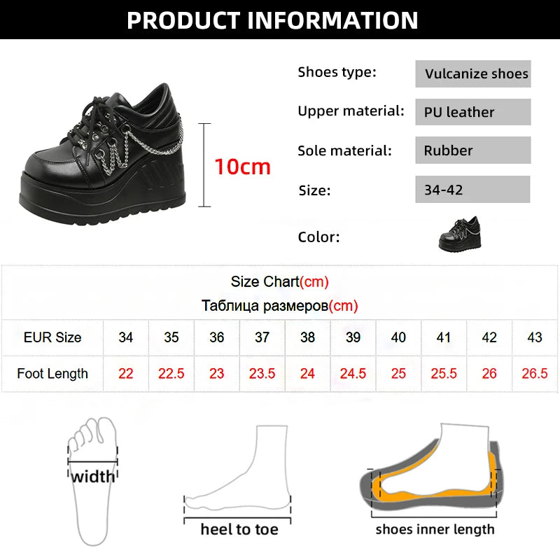 Peris Gems Metal Chain Punk Gothic Shoes Woman Thick Bottom High Wedge Sneakers for Women 2023 New Black Chunky Platform Y2K Uniform Shoes SHEIN Amazon Temu