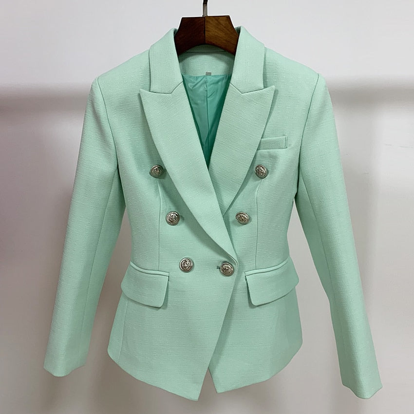 Peris Gems  Mint / S Slim Fitting Textured Blazer Jacket for Women | Lion Button Suit jacket Slim Fitting Textured Blazer Jacket for Women | Lion Button SHEIN Amazon Temu