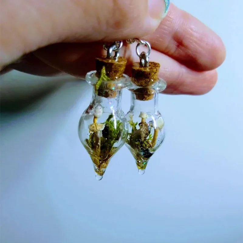 Peris Gems Mushrooms glass jar earrings Moss terrarium earrings Real mushroom earrings Tiny mushroom jewelry Plant giftday y2k earrings SHEIN Amazon Temu