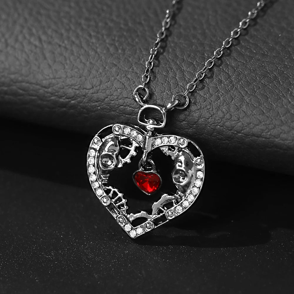 Peris Gems N Double Layer Red Zircon Rose Pendant Necklaces Y2K Layered Flower Stone Chain Necklace Irregular Floral Aesthetic Jewelry Gifts SHEIN Amazon Temu