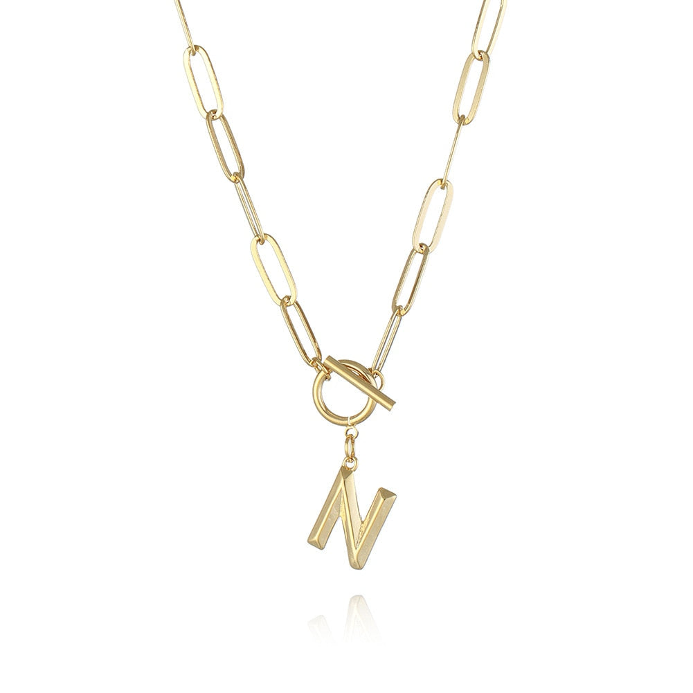 Peris Gems  N / Gold Clasp Initial Letter Necklaces - Paperclip Necklace with Initial Pendant SHEIN Amazon Temu