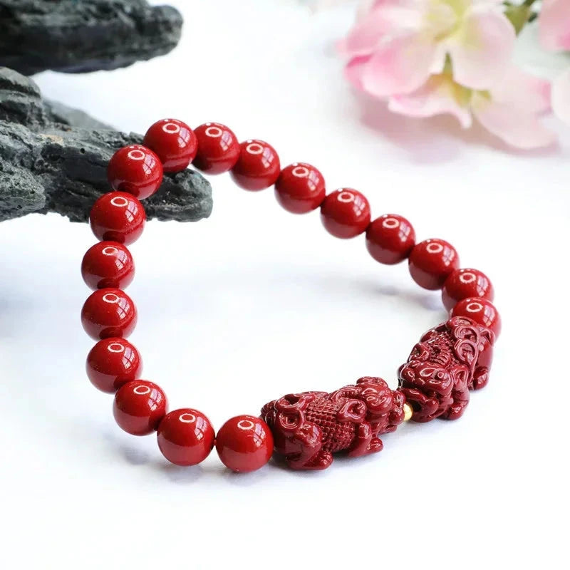 Peris Gems Natural Cinnabar Bracelet Purple Gold Sand Double Brave Meditation Bead Bracelet Jewelry Men&