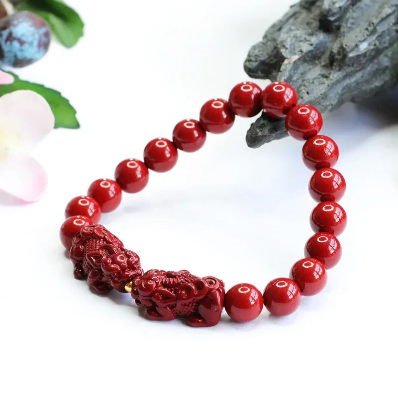 Peris Gems Natural Cinnabar Bracelet Purple Gold Sand Double Brave Meditation Bead Bracelet Jewelry Men&