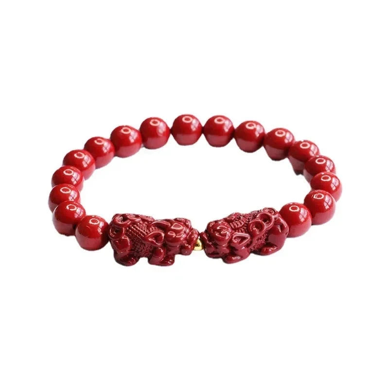 Peris Gems Natural Cinnabar Bracelet Purple Gold Sand Double Brave Meditation Bead Bracelet Jewelry Men&