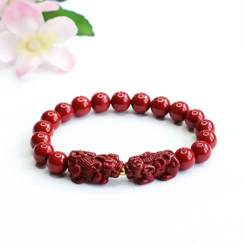 Peris Gems Natural Cinnabar Bracelet Purple Gold Sand Double Brave Meditation Bead Bracelet Jewelry Men&