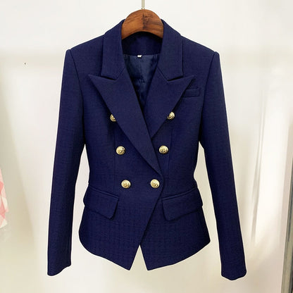 Peris Gems  Navy Blue / S Slim Fitting Textured Blazer Jacket for Women | Lion Button Suit jacket Slim Fitting Textured Blazer Jacket for Women | Lion Button SHEIN Amazon Temu