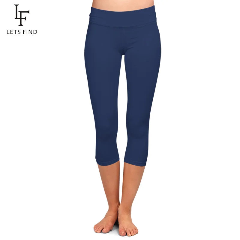 Peris Gems Navy blue / S(Tween) LETSFIND High Quaility Milk Silk Women High Waist Fitness Capri Leggings Solid Black Elastic Soft Slim Mid-Calf Pants SHEIN Amazon Temu