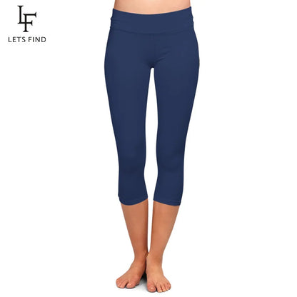 Peris Gems Navy blue / S(Tween) LETSFIND High Quaility Milk Silk Women High Waist Fitness Capri Leggings Solid Black Elastic Soft Slim Mid-Calf Pants SHEIN Amazon Temu