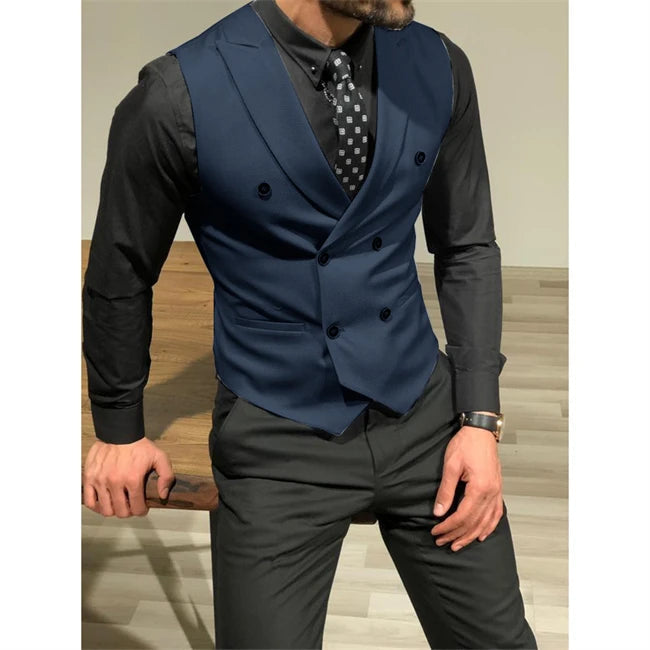 Peris Gems  Navy Blue / XS (EU44 or US34) Slim Fitting Double Breasted Suit Vests for Men SHEIN Amazon Temu