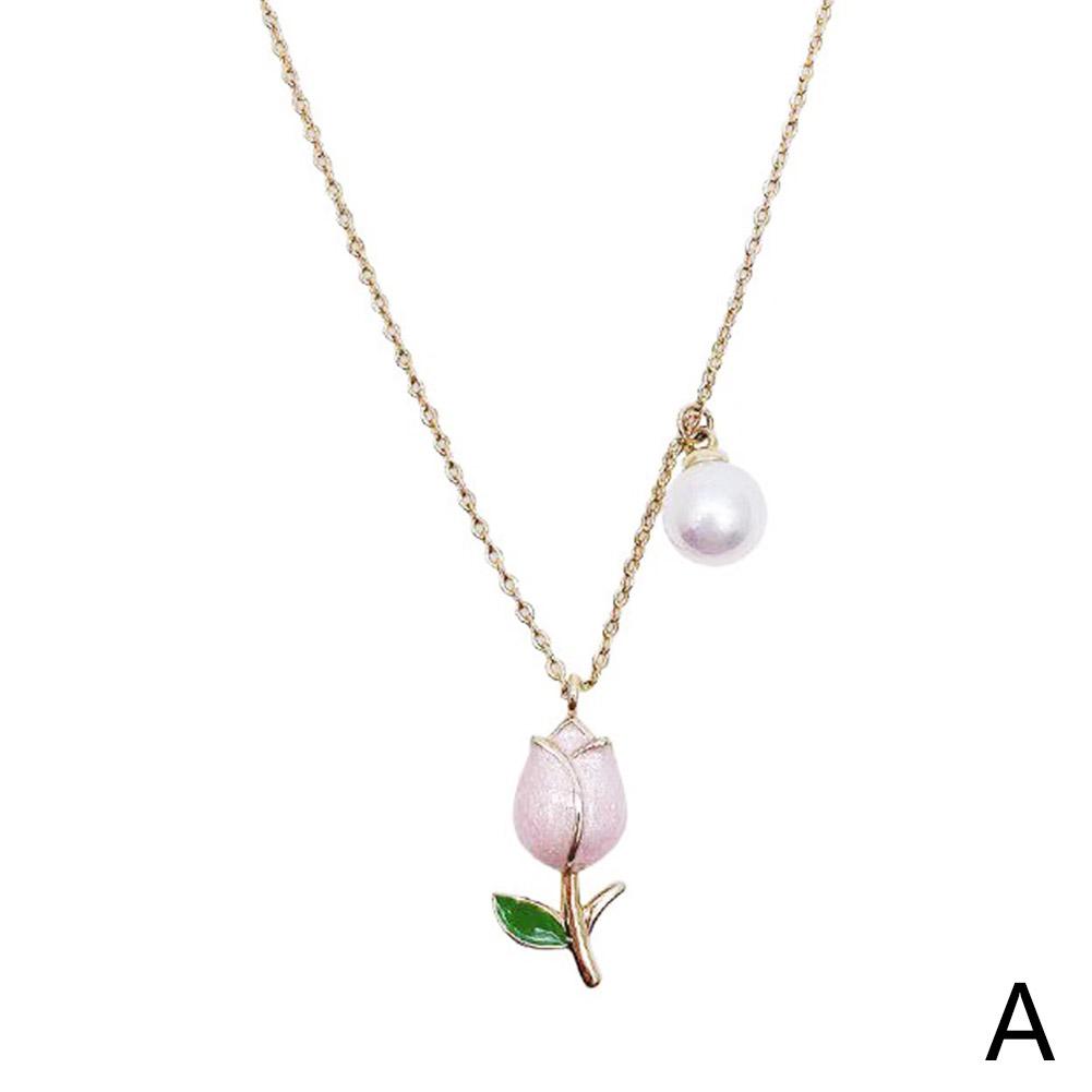 Peris Gems  Necklace Style A Elegant Enamel Pink Tulip Flower Pendant Necklace for Women SHEIN Amazon Temu