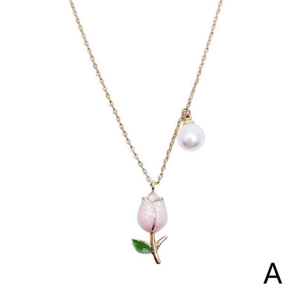 Peris Gems  Necklace Style A Elegant Enamel Pink Tulip Flower Pendant Necklace for Women SHEIN Amazon Temu