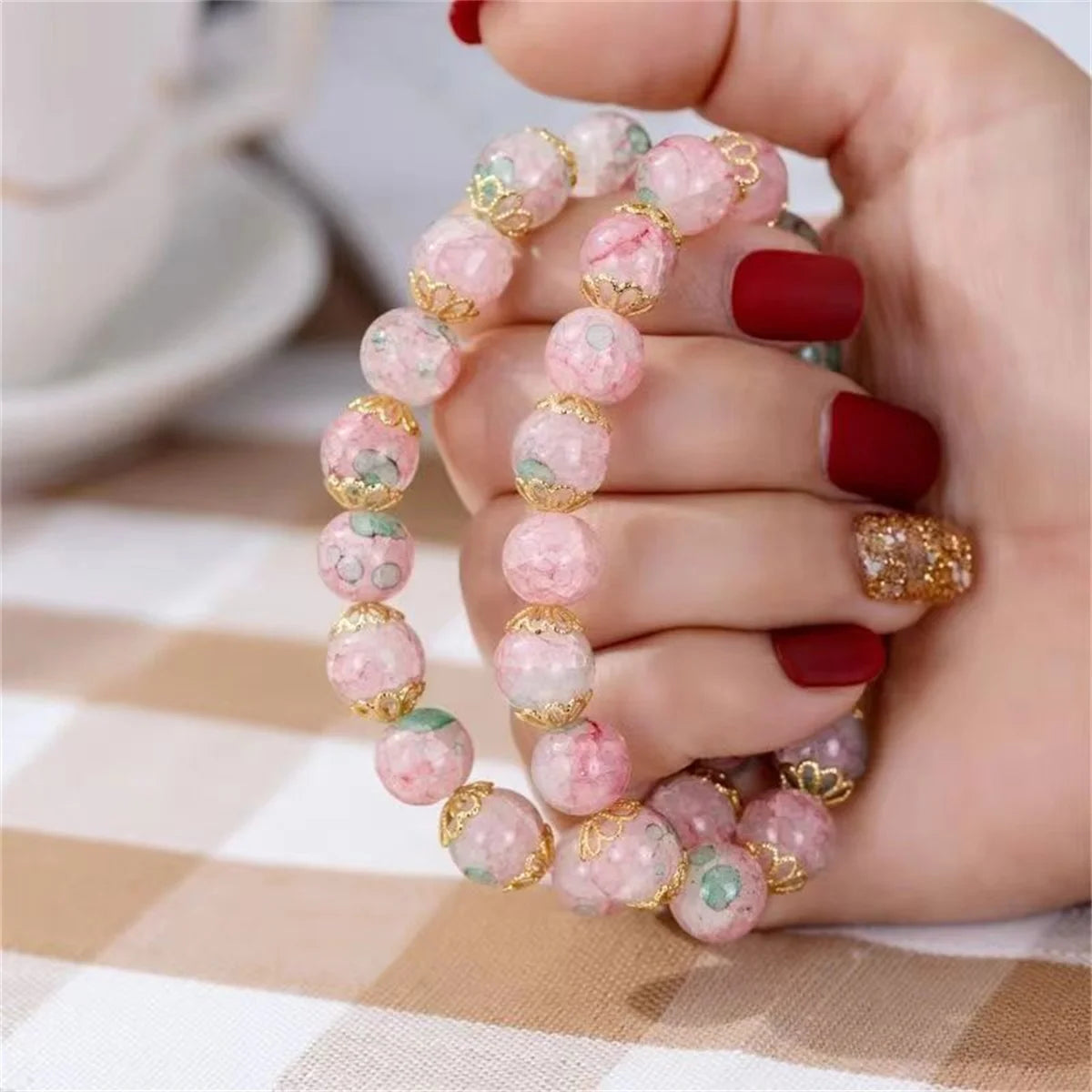 Peris Gems New Fashion Y2K Sweet Cherry Blossom Bracelet For Women Exquisite Elegant Flower Crystal Beaded Bracelet Girl Party Jewelry Gift SHEIN Amazon Temu