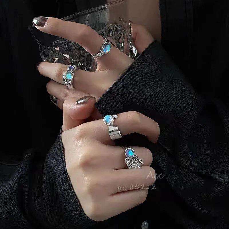 Peris Gems Opal Irregular Heart Stone Rings For Women Y2k Aesthetic Jewelry Girl Gothic Hollow Finger Ring Kpop Geometric Fashion Ring SHEIN Amazon Temu