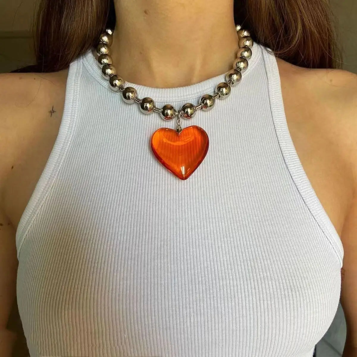 Peris Gems Orange Grunge Fashion Glass Heart Pendant Necklace Y2K Oversize Ball Beads Chain Statement Choker Necklace for Women Club Punk Jewelry Grunge Fashion Glass Heart Pendant Necklace Y2K Oversize Ball Beads Chain Statement Choker Necklace for Women Club Punk Jewelry SHEIN Amazon Temu