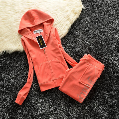 Peris Gems Orange / M JUICY COMETURE Velvet Tracksuit Women New Sports Suit 2024 Winter Casual Warm Hooded Jacket Y2K Women&