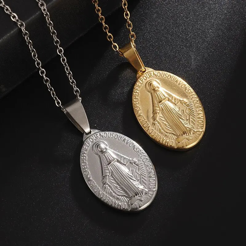 Peris Gems Our Lady of Guadalupe Medal Pendant Stainless Steel Virgin Mary Necklace Women\\&