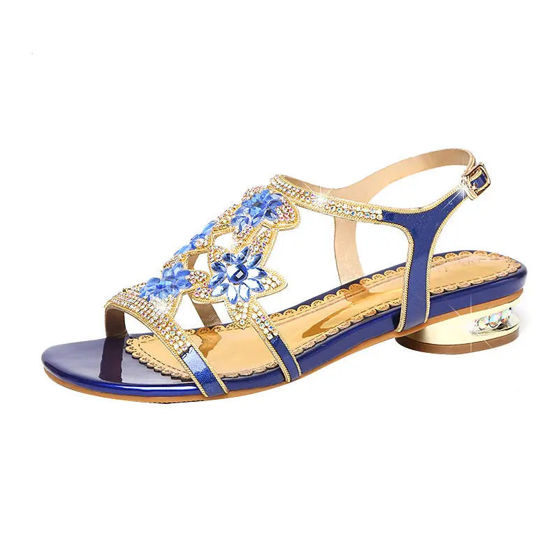 Peris Gems  Peacock blue3cm / 33(Foot 21.5cm) Shiny Rhinestone Flower Leather Sandals for Women SHEIN Amazon Temu