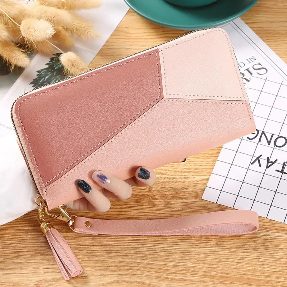 Peris Gems Pink 2 Vintage Oil Wax Leather Zipper Clutch Wallet Female Large Capacity Coin Purse Ladies Wristband Simple Card Holder Women&