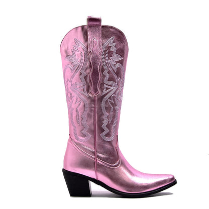 Peris Gems  pink / 5 PU Leather Cowboy Boots for Women | Knee High Leather Boots SHEIN Amazon Temu