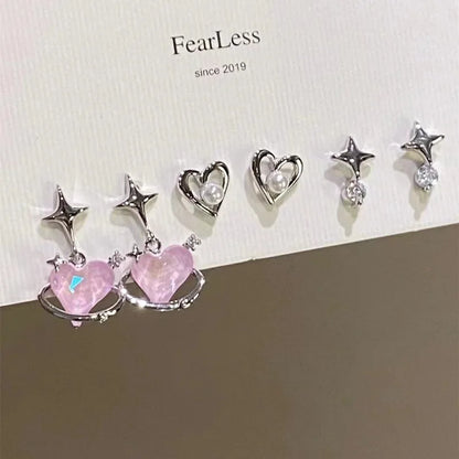 Peris Gems pink 6pcs KADRUFI Y2K Blue Colorful Bow-knot Heart Shape Rhinestone Stud Earrings Set Women Korean Fashion Cute Earring Jewelry brincos SHEIN Amazon Temu