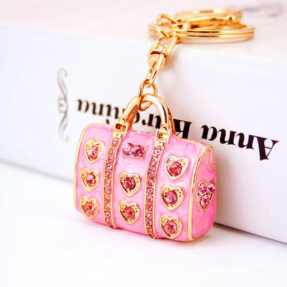 Peris Gems  Pink Dalaful Enamel Crystal Heart HandBag Keychains Stylish Purse Bag Buckle Pendant For Car Keyrings key chains holder women K234 SHEIN Amazon Temu