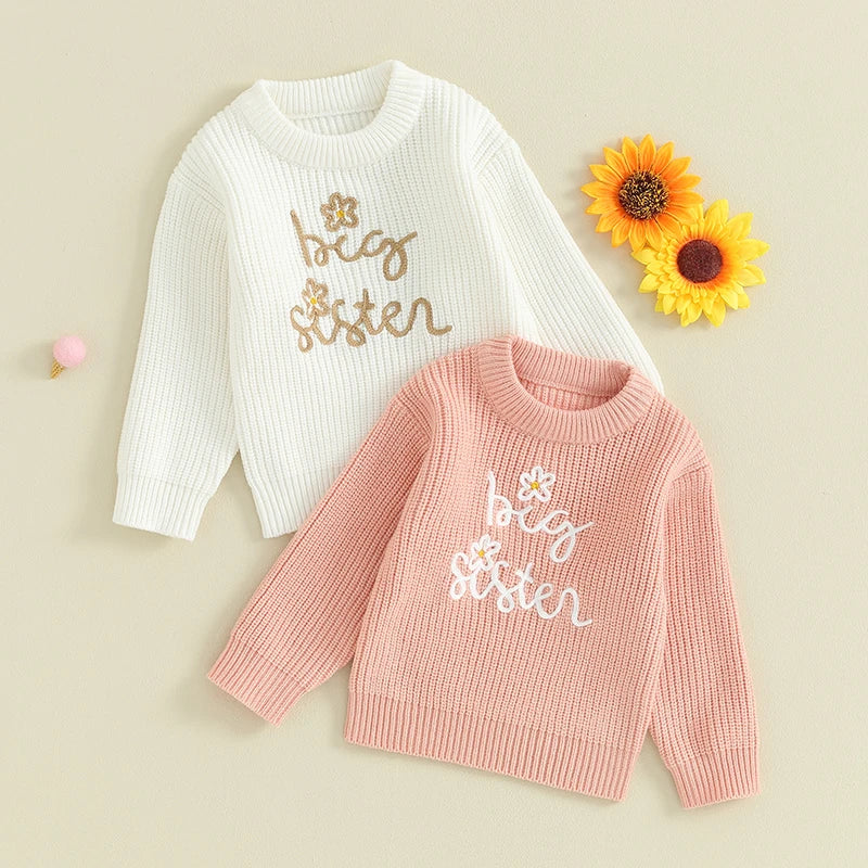 Peris Gems Pink / lis 0-6M 0-4Y Spring Autumn Kids Baby Girls Warm Sweaters Letter Embroidery Knitted Loose O-neck Long Sleeve Sweater Jumpers Tops Clothes SHEIN Amazon Temu