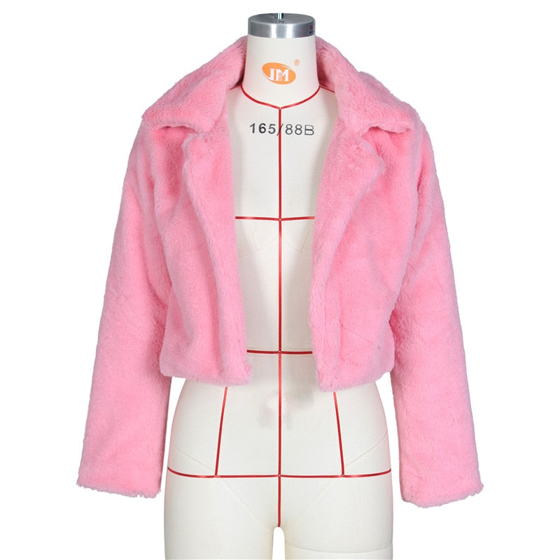 Peris Gems  Pink / S Cropped Faux Fur Jacket for Women | Elegant Fur Coat SHEIN Amazon Temu