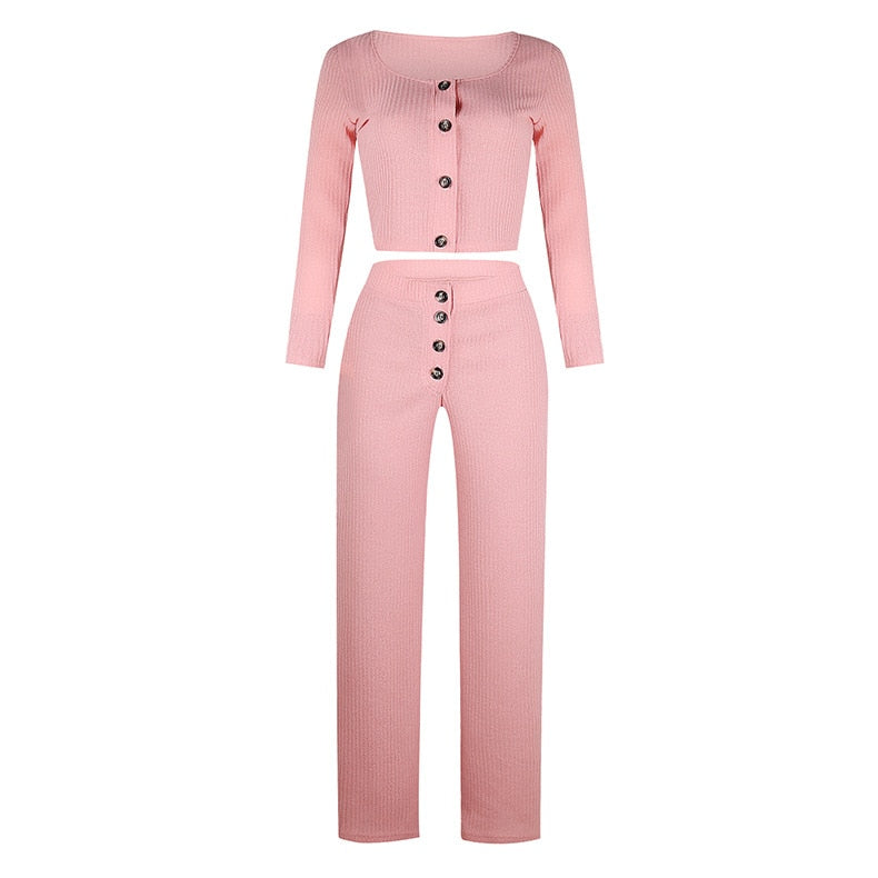 Peris Gems  Pink / S Ribbed 2pc Crop Top and Pants Set for Women | Casual Outfits SHEIN Amazon Temu