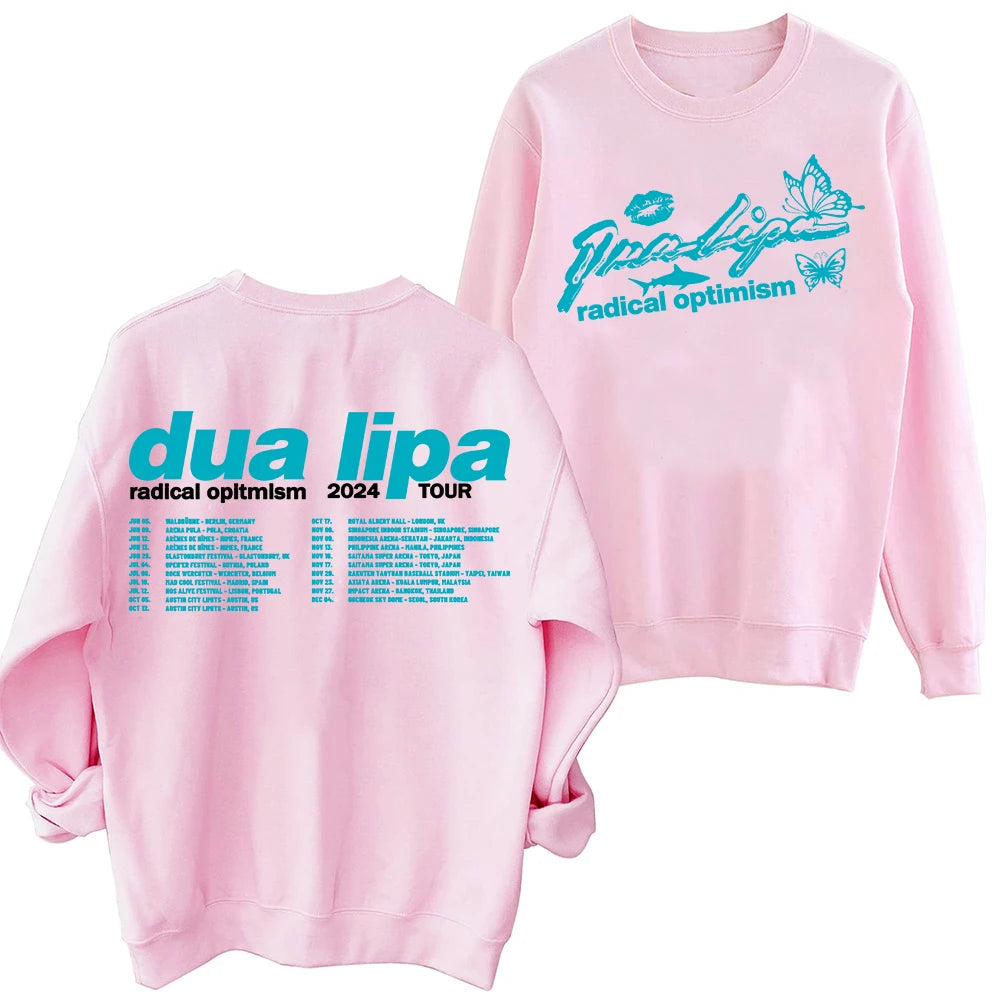 Peris Gems pink / XL Dua Radical Optimism Tour 2024 Lipa Sweatshirt Harajuku Round Neck Long Sleeve Oversized Hoodie Fans Gift SHEIN Amazon Temu