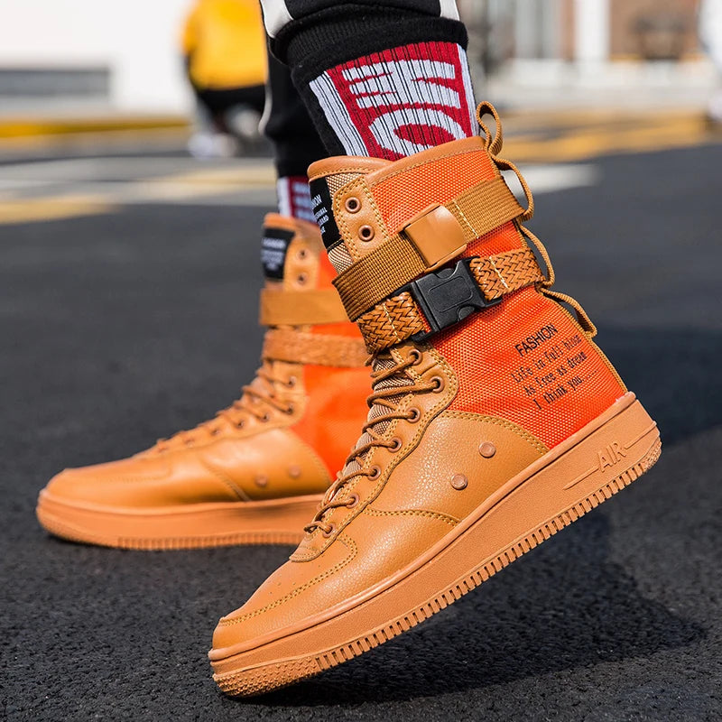 Peris Gems Punk Style Orange High Boots Couple Streetwear Buckle Strap Designers Shoes Men Casual Shoes Trend Platform Men High Top Sneaker SHEIN Amazon Temu