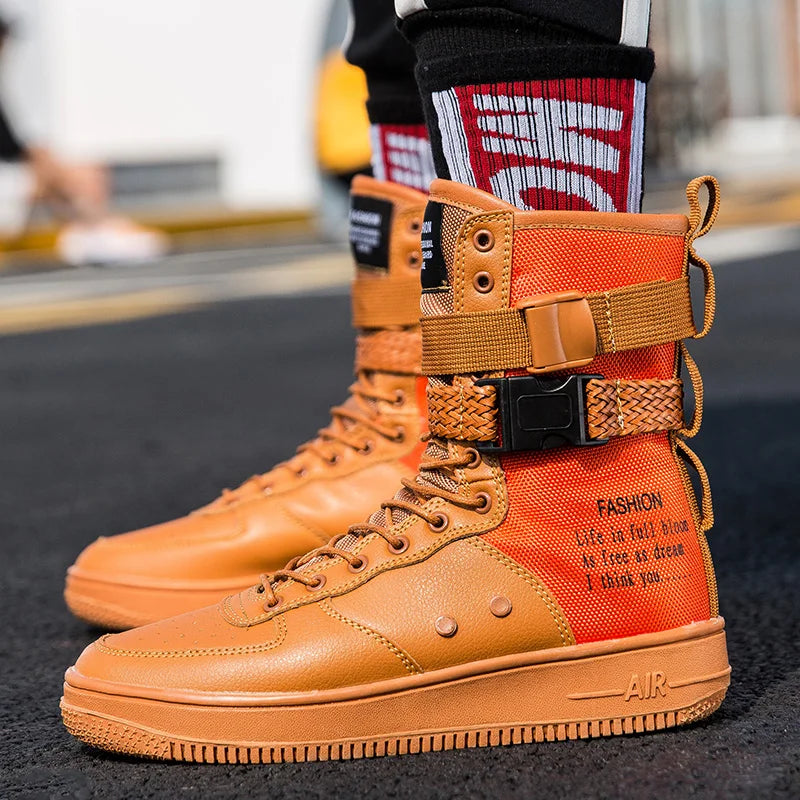 Peris Gems Punk Style Orange High Boots Couple Streetwear Buckle Strap Designers Shoes Men Casual Shoes Trend Platform Men High Top Sneaker SHEIN Amazon Temu