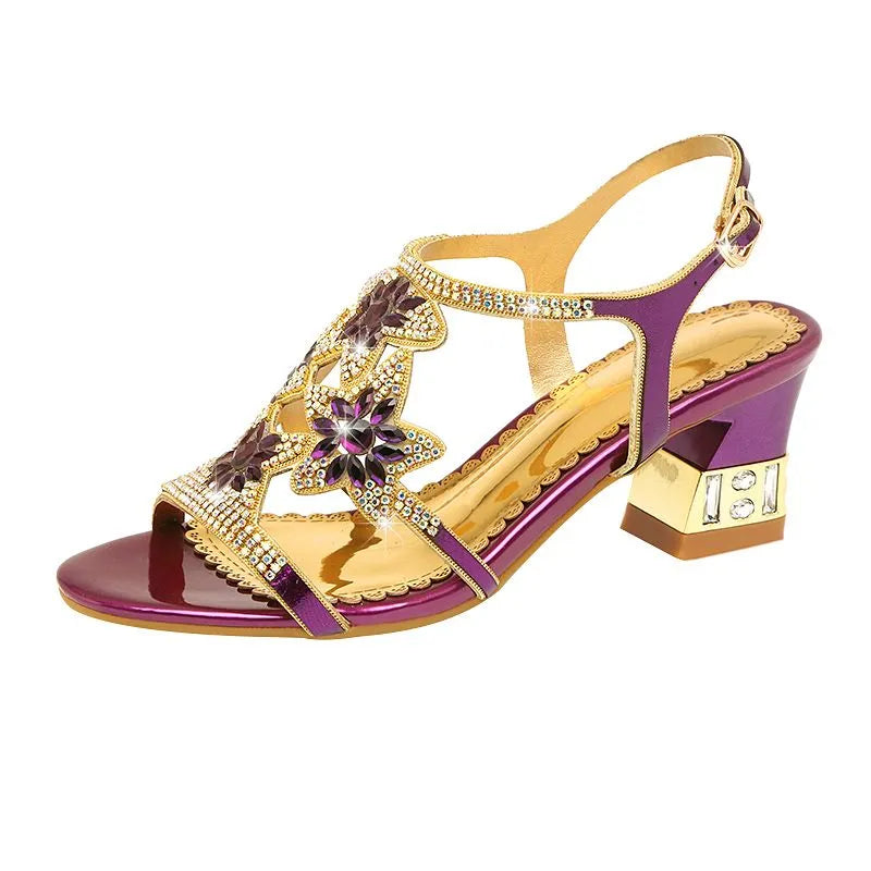 Peris Gems  Purple 6 cm / 33(Foot 21.5cm) Shiny Rhinestone Flower Leather Sandals for Women SHEIN Amazon Temu