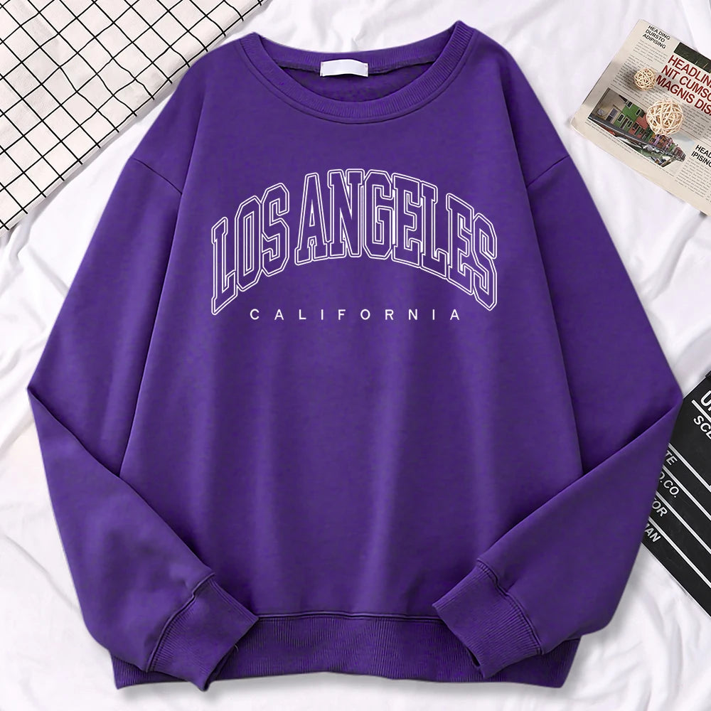 Peris Gems Purple / L Casual Autumn Pullover For Women Los Angeles California Letter Printing Hoodies Fleece Soft Sweatshirt Loose Warm Ladies Clothes SHEIN Amazon Temu