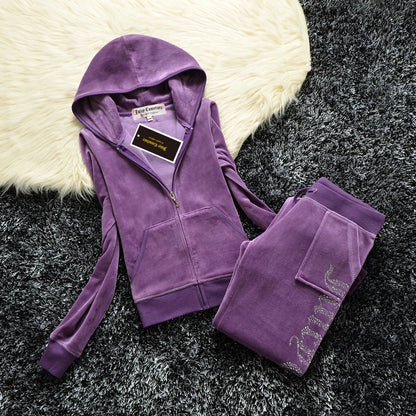 Peris Gems PURPLE / XL JUICY COMETURE Velvet Tracksuit Women New Sports Suit 2024 Winter Casual Warm Hooded Jacket Y2K Women&