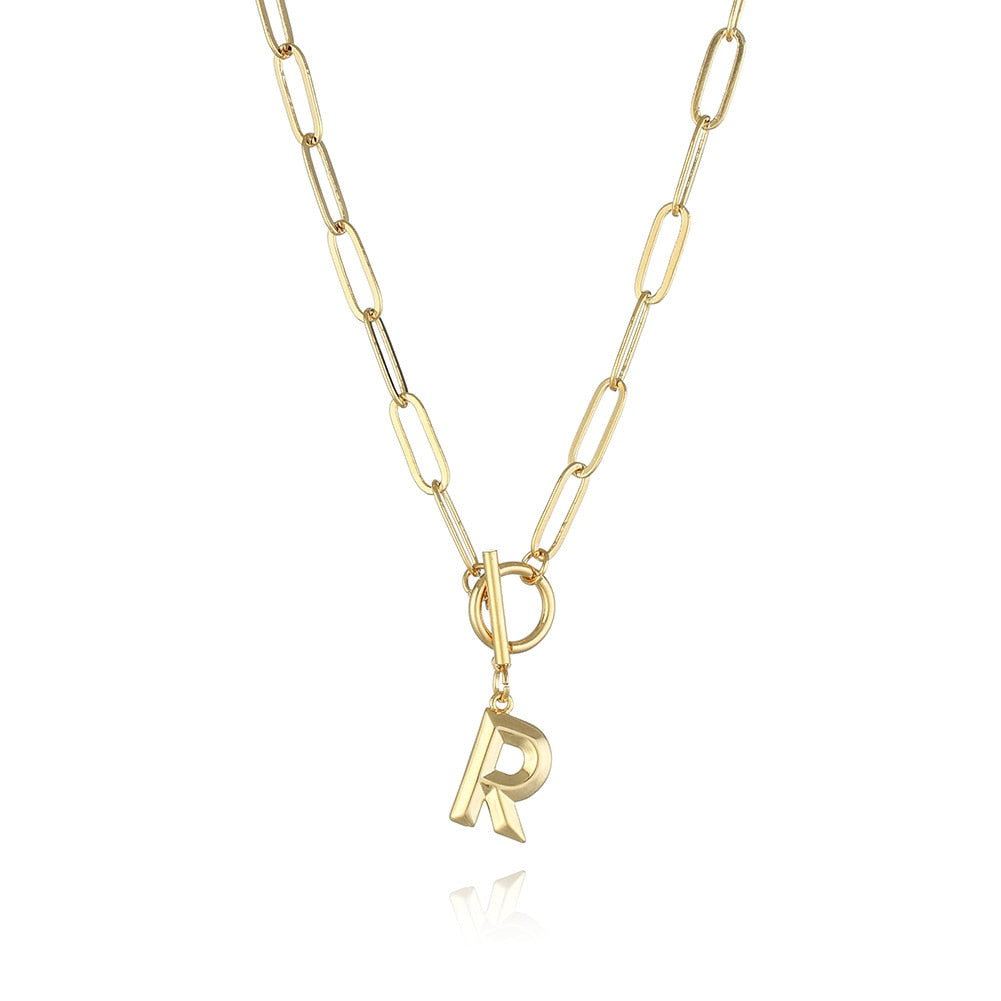 Peris Gems  R / Gold Clasp Initial Letter Necklaces - Paperclip Necklace with Initial Pendant SHEIN Amazon Temu