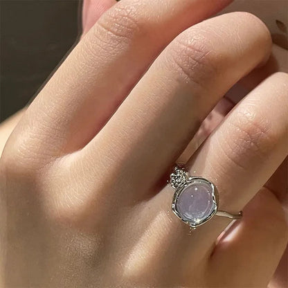 Peris Gems r283b Heart Open Rings for Women Korea Geometric Crystal Moonstone Gothic Finger Ring Y2K Accessories Trendy Aesthetic Jewelry Gift SHEIN Amazon Temu