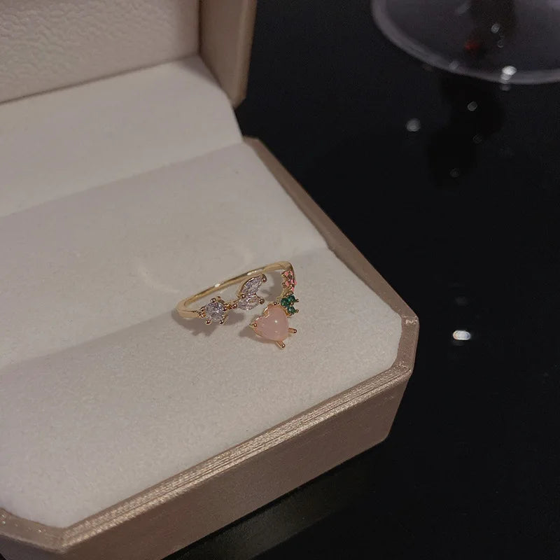 Peris Gems r284b Heart Open Rings for Women Korea Geometric Crystal Moonstone Gothic Finger Ring Y2K Accessories Trendy Aesthetic Jewelry Gift SHEIN Amazon Temu