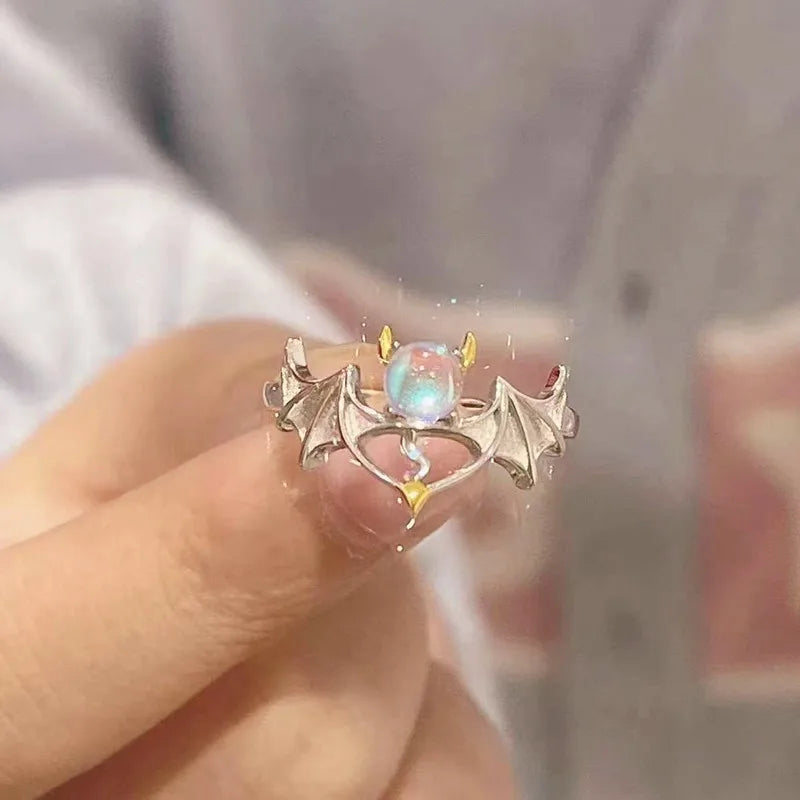 Peris Gems r291a Heart Open Rings for Women Korea Geometric Crystal Moonstone Gothic Finger Ring Y2K Accessories Trendy Aesthetic Jewelry Gift SHEIN Amazon Temu