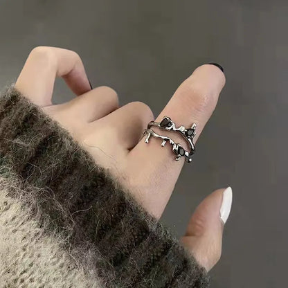 Peris Gems r319 Y2k Vintage Black Thorns Heart Rings For Women Silver Color Punk Heart Couple Ring Gothic Punk Open Rings Jewelry Wholesale SHEIN Amazon Temu