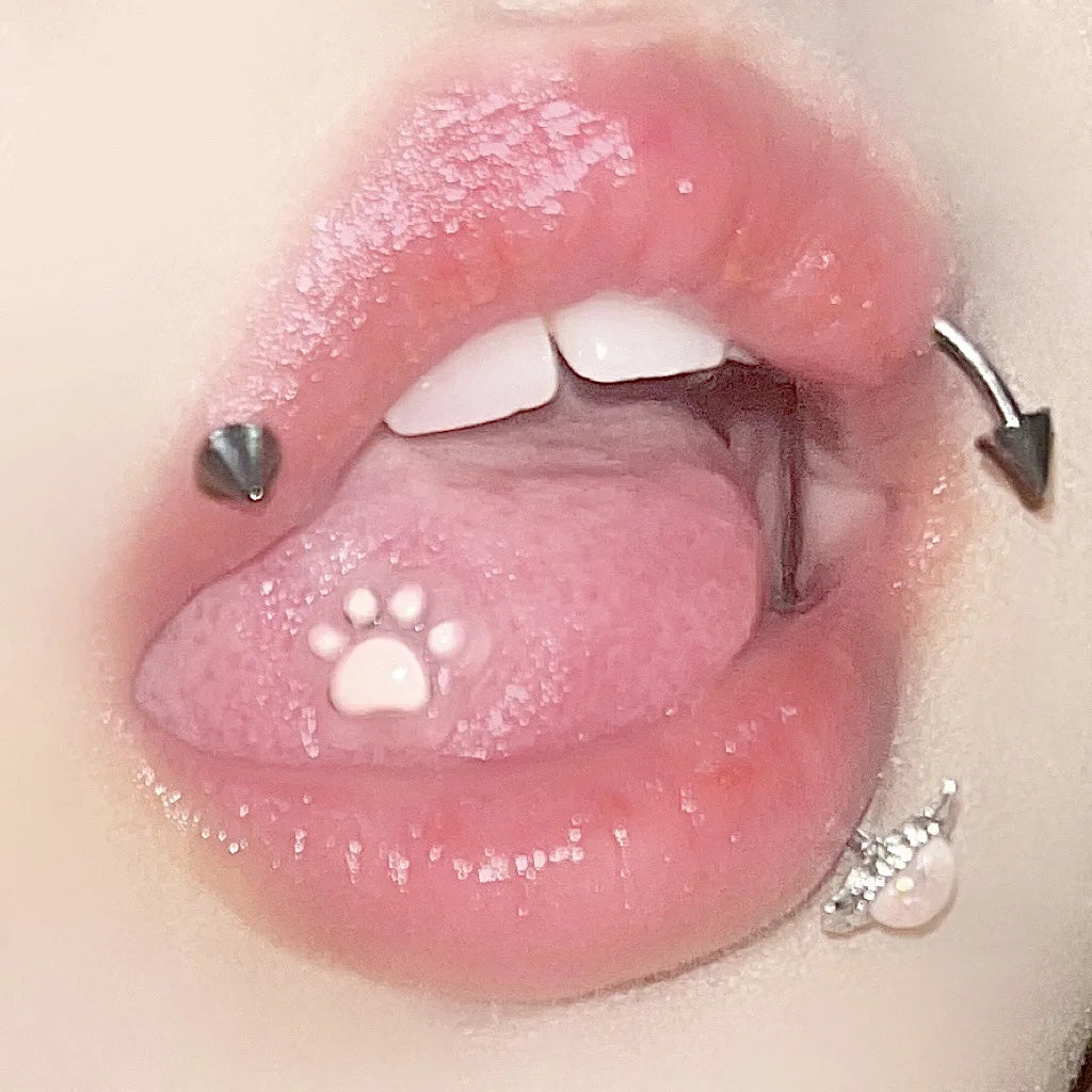 Peris Gems RACHELZ Y2K 16mm Resin Dog Bear Claw Pattern Tongue Rings Stainless Steel Sweet Cool Barbell Tongue Pin Piercing Jewelry Hottie SHEIN Amazon Temu